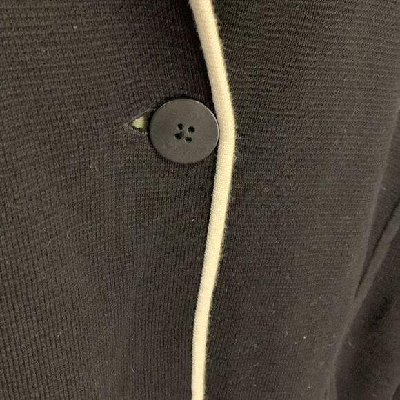 Talbots Black Ivory Trim Button Front Collared Sweater Knit Lady Jacket Size MP - Picture 7 of 14